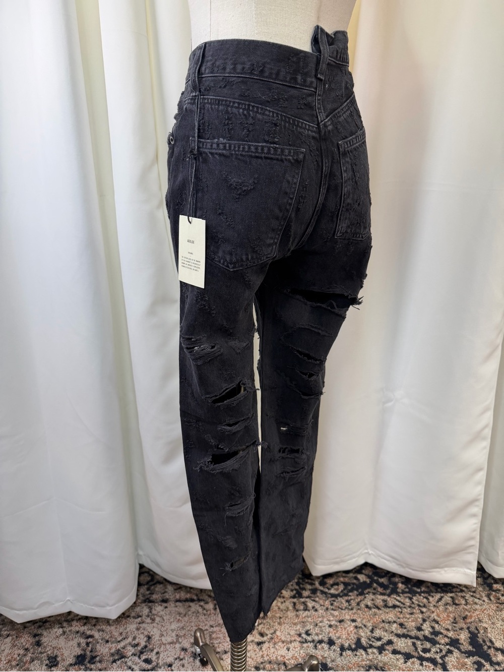 NWT Agolde ‘Criss Cross Straight Leg Jeans’ in “Feverish” Distressed Black Sz 23 - Picture 8 of 16